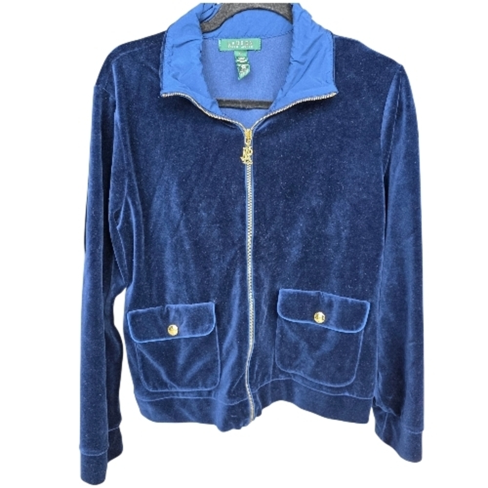 Lauren Ralph Lauren Velvet Long Sleeves Jacket Navy Gold Hardware XL Chest 21" - Picture 1 of 6